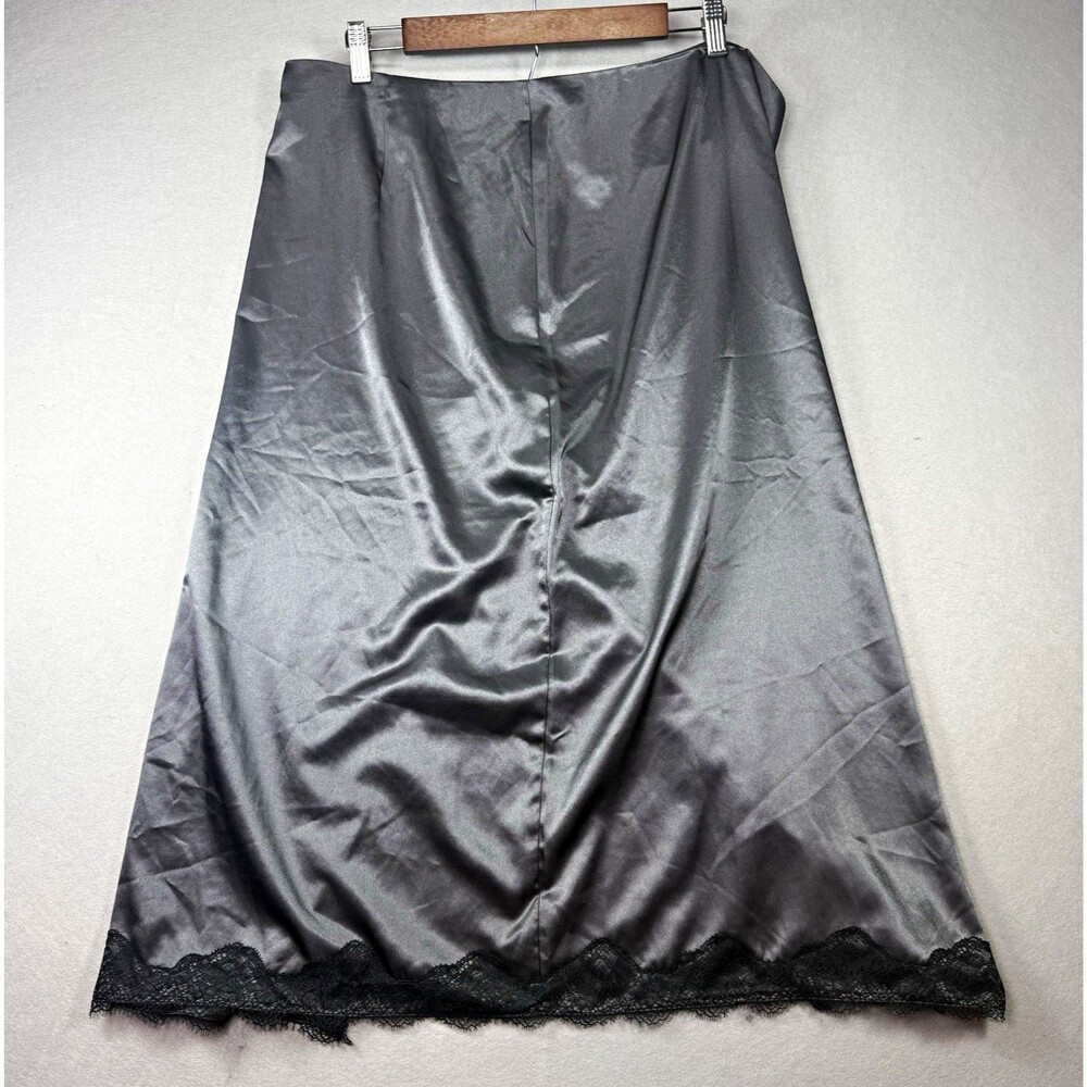 H&M Women’s Satin Half Slip Skirt Lace Trim Gray/Black Solid US 14